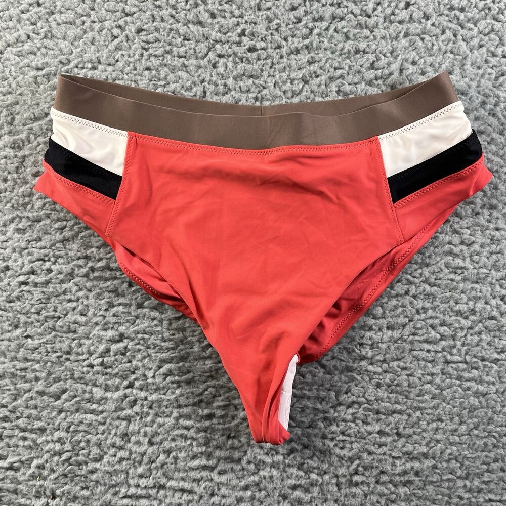 NWT prAna Baja Bound High Rise Bikini Bottom Medium Rose Fire Colorblock Swim